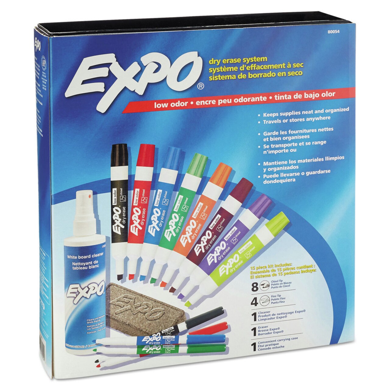 EXPO Medium Assorted Tips Low-Odor Dry Erase Marker Eraser and Cleaner Kit - Assorted Colors (12/Set)